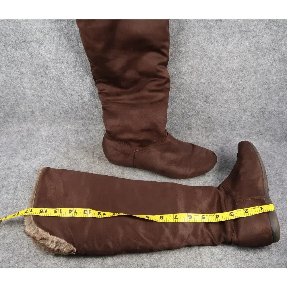 Charlotte Russe Shoes Womens 6 Boots Tall Slouch Pull On Faux Fur Lined Brown